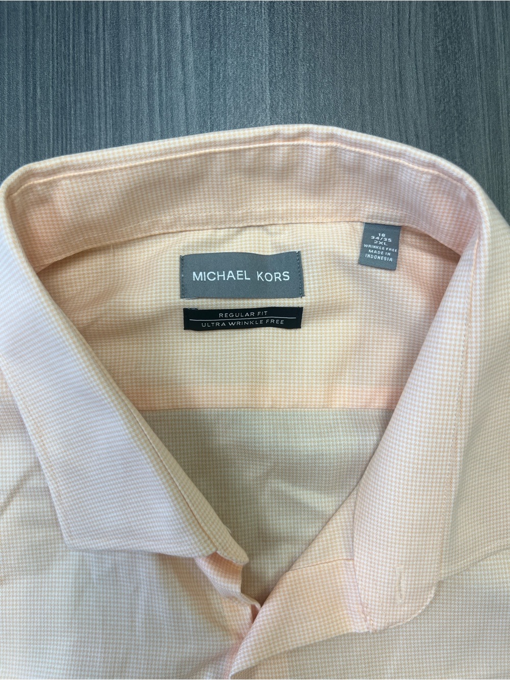 NWT Michael Kors Men's Dress Shirt Gingham Light Orange 2XL Regular Fit - Picture 6 of 12